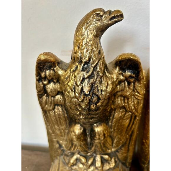 Vintage Pair of Gilt Gold American Eagle Bookends | Americana Country Decor - Picture 6 of 12
